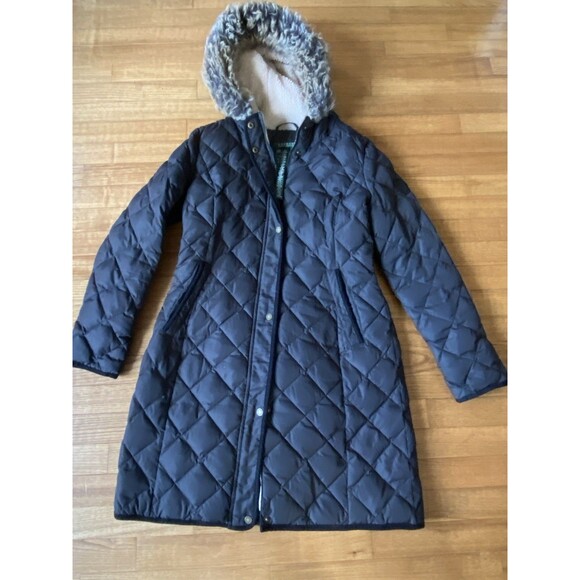 Lauren Ralph Lauren Women’s Quilter black puffer long jacket hood Gorpcore Small